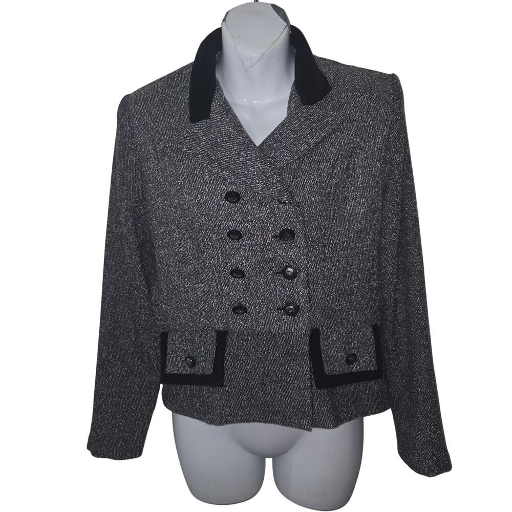 Perceptions by Irene B Tweed Double Breasted Blazer Jacket Velvet Collar Size 8